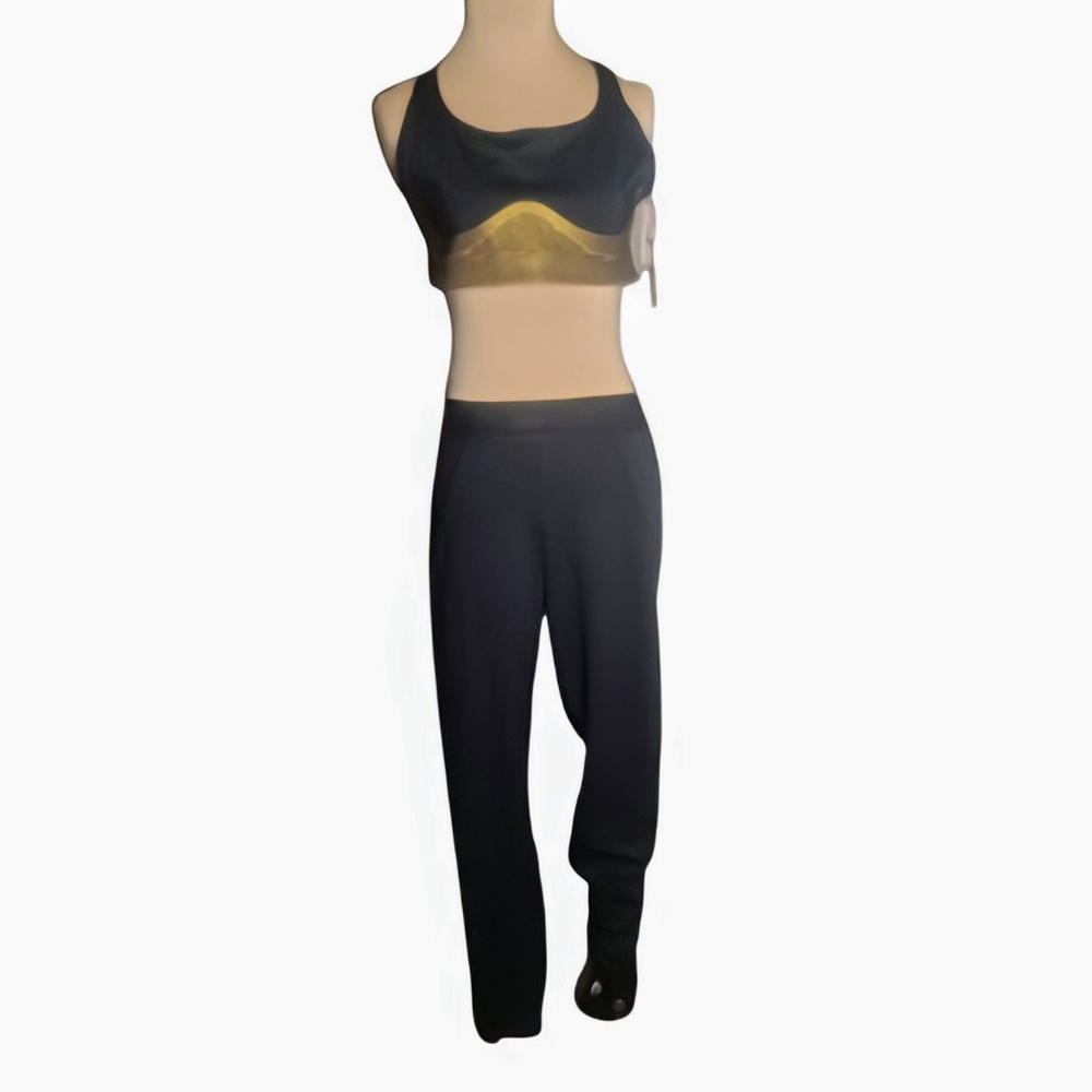 NEW Victoria's Secret Black & Gold Racerback Sports Bra & Black Workout Leggings